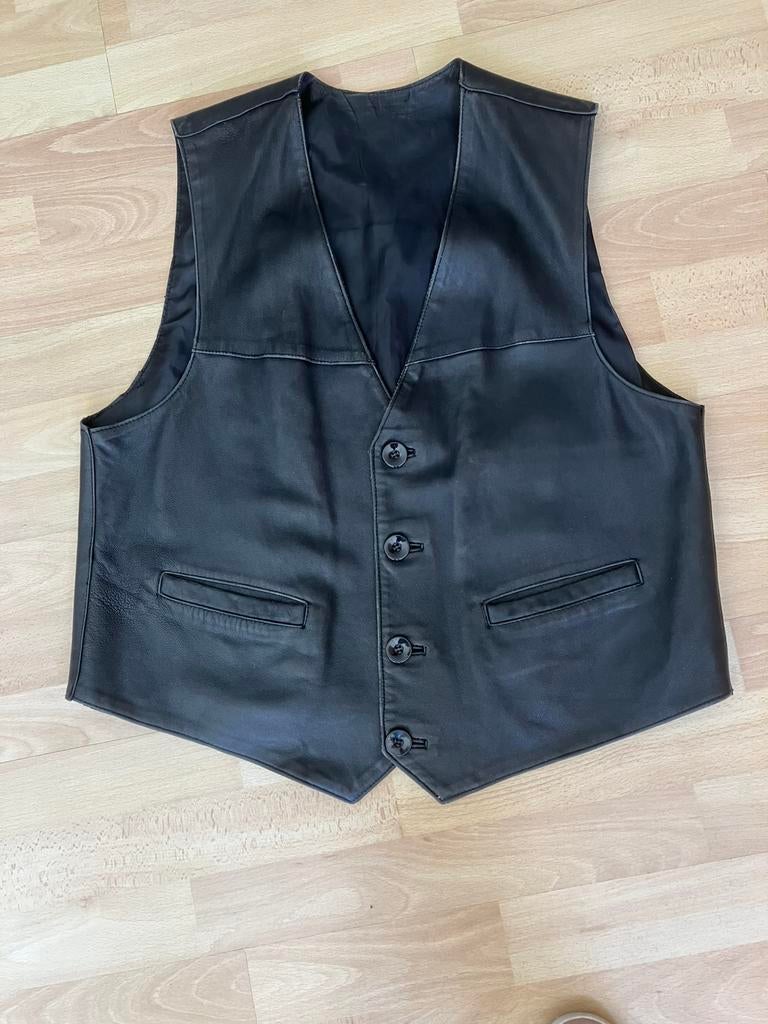 Zwart leren gilet (gevoerd) mt M izgs, Ophalen of Verzenden, Gedragen, Maat 48/50 (M), Zwart