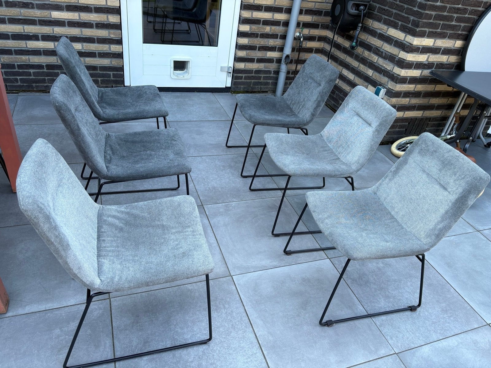 6 eetkamerstoelen met metalen onderstel, Ophalen, Gebruikt, Vijf, Zes of meer stoelen, Stof