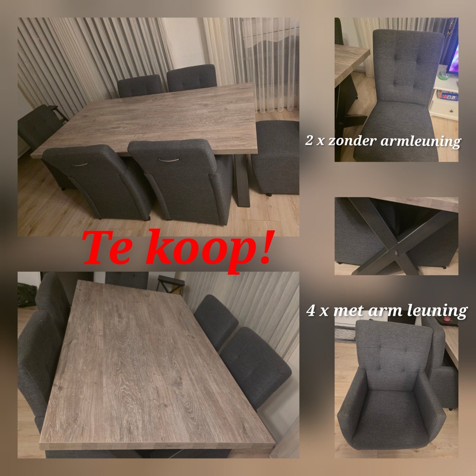 eettafel met 6 stoelen - perfect voor gezellige dine, Huis en Inrichting, Tafels | Eettafels, Overige houtsoorten, Modern, Industrieel