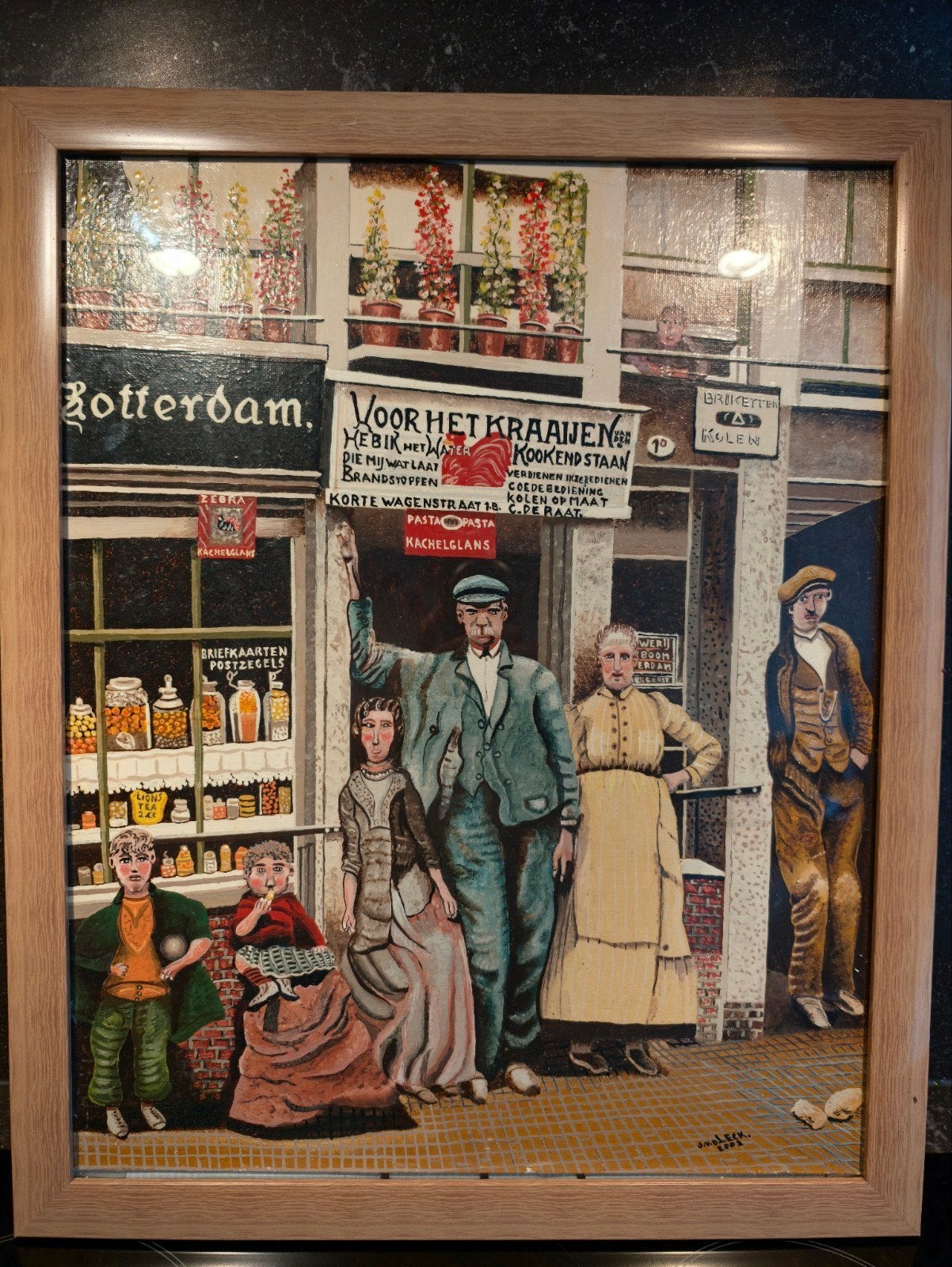 Origineel doek: Straatbeeld van oud Rotterdam J.v.s. Leck, Ophalen of Verzenden