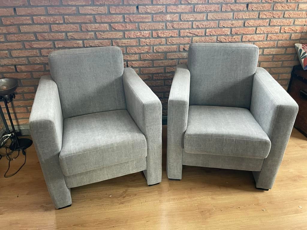 2x Comfortabele Grijze Stoffen Fauteuils, Ophalen, 75 tot 100 cm, Zo goed als nieuw, Stof