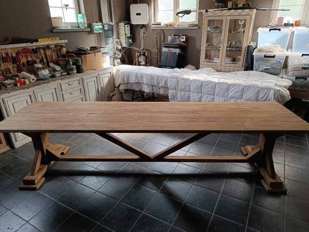 Mooie grote landelijke tuintafel 320x90, Tuin en Terras, Ophalen, Gebruikt, Rechthoekig, Hout