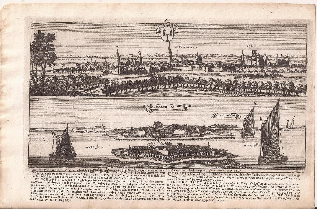 Culemborg en St.Andries Schans/Cuylenburg Schans St. Andries, Antiek en Kunst, Kunst | Etsen en Gravures, Ophalen of Verzenden