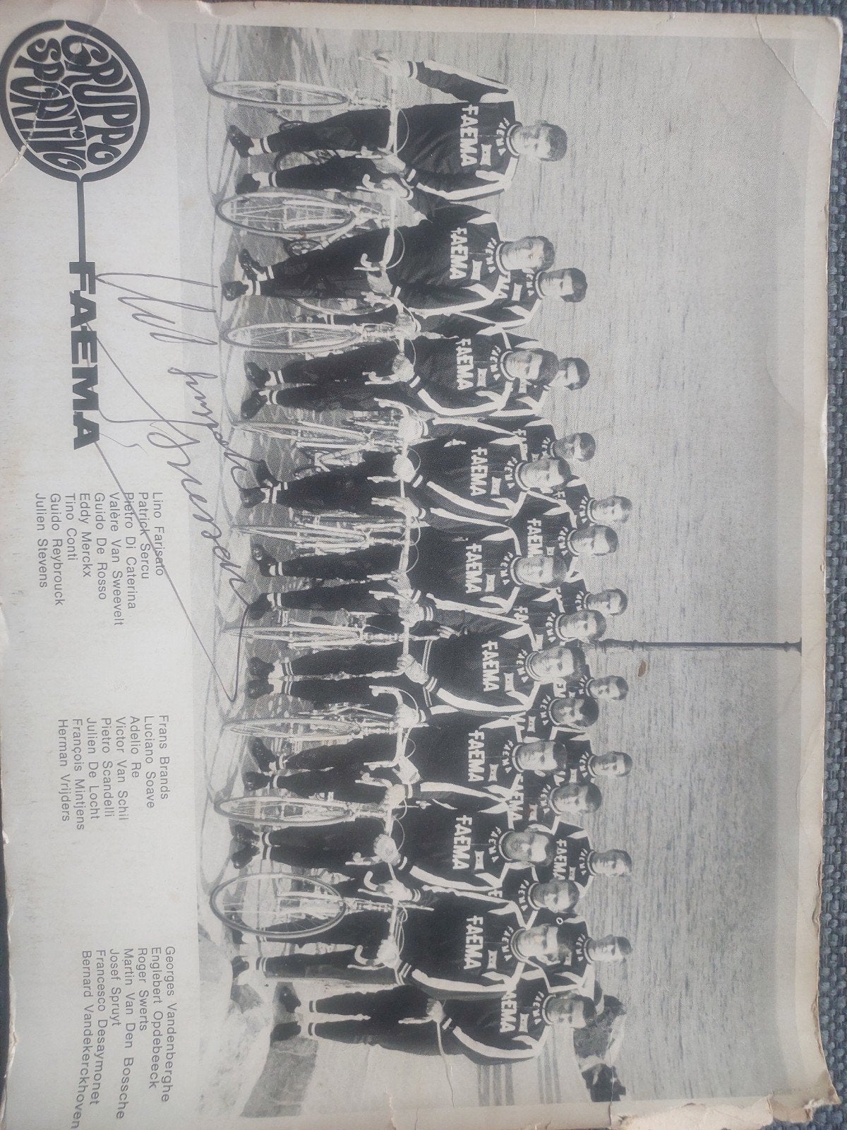 Vintage Faema Wielerploeg Poster - Jaren '70 Wielrennen, Ophalen of Verzenden, Gebruikt, Motoren