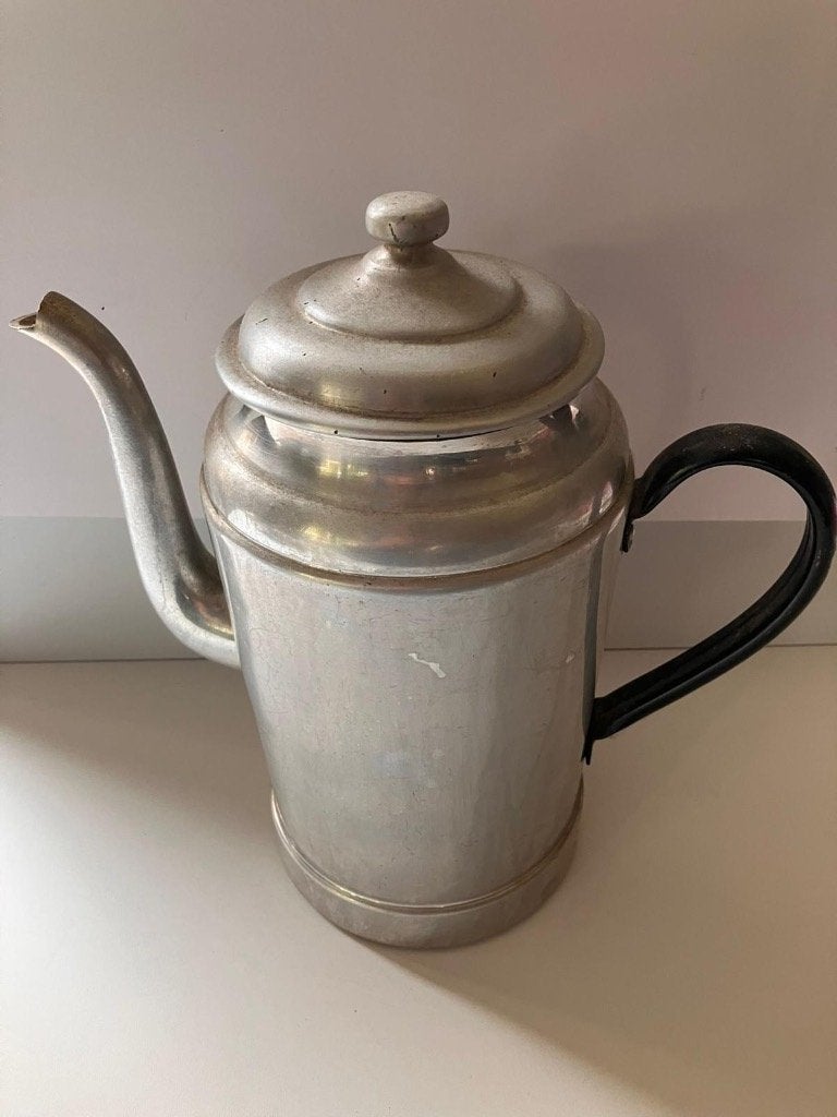 Vintage metalen koffiekan met deksel, Ophalen of Verzenden