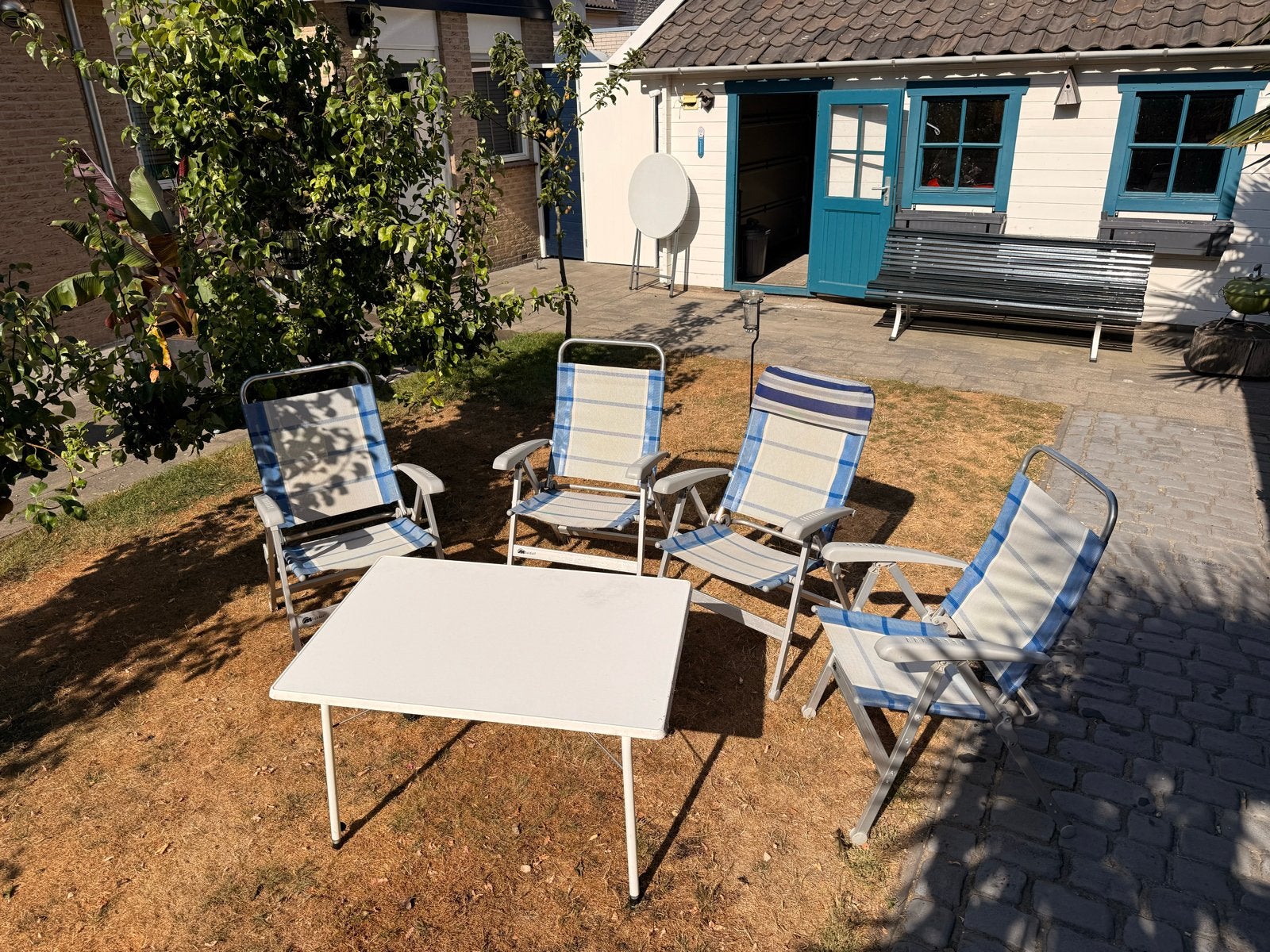 Campingtafel en 4 stoelen - Dukdalf set, Ophalen, Gebruikt, Campingtafel