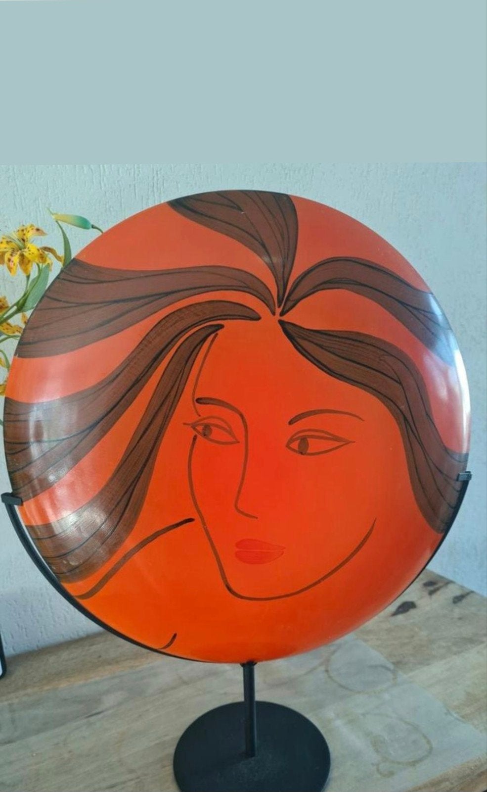 Decoratieve schaal met gezicht - Oranje en zwart, Ophalen, Schaal, Oranje, Glas