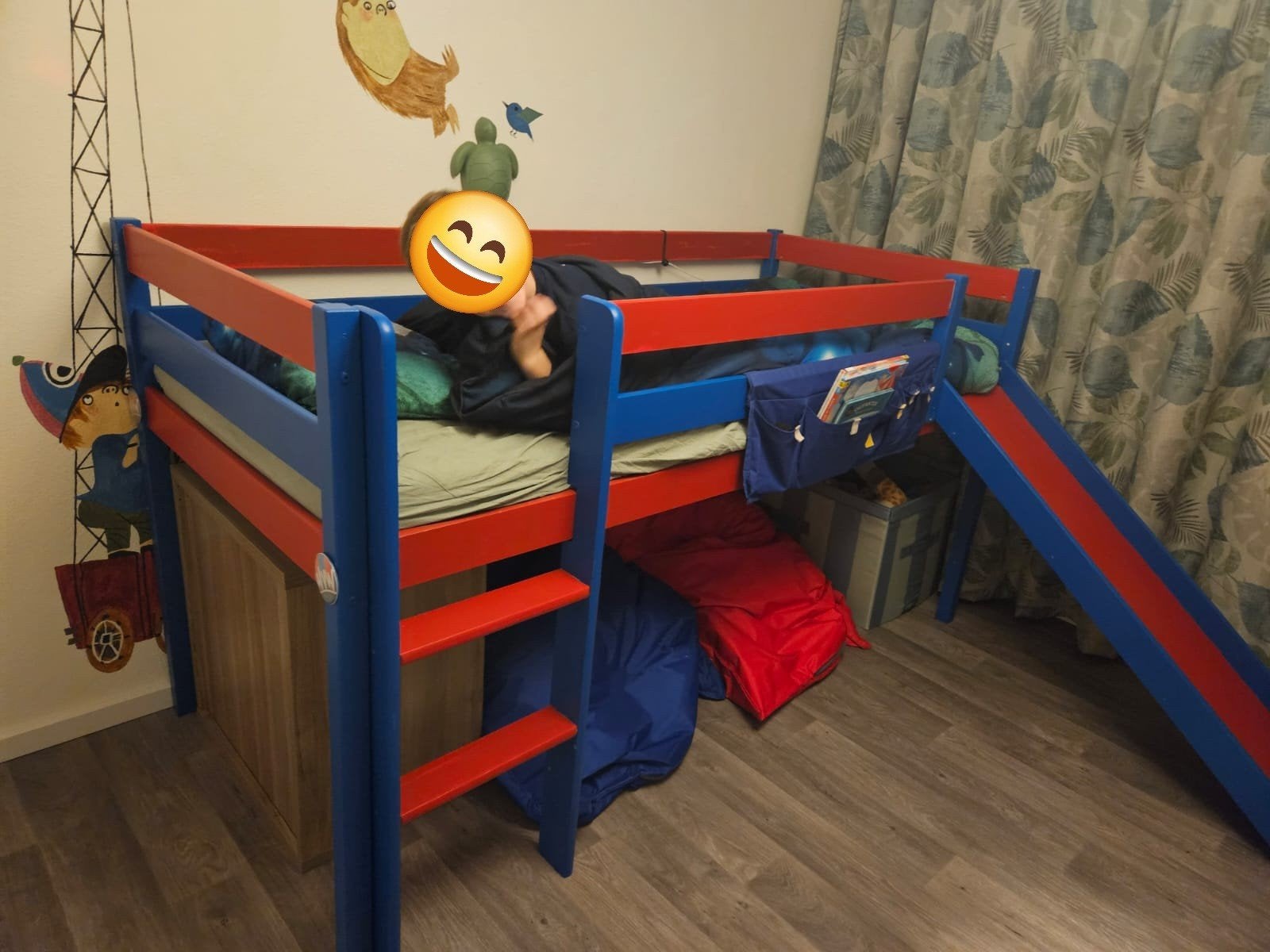 Hoogslaper met glijbaan en brandweerdoek, Ophalen, 85 tot 100 cm, Gebruikt, Hoogslaper of Stapelbed