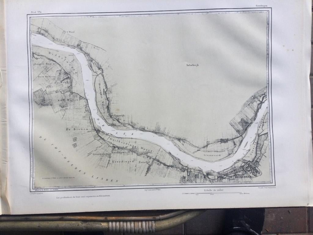 Culemborg, de Lek, Goudriaan, 1838  , Antiek en Kunst, Kunst | Etsen en Gravures, 1800 - 1899, Verzenden, Cartografie, 50 cm