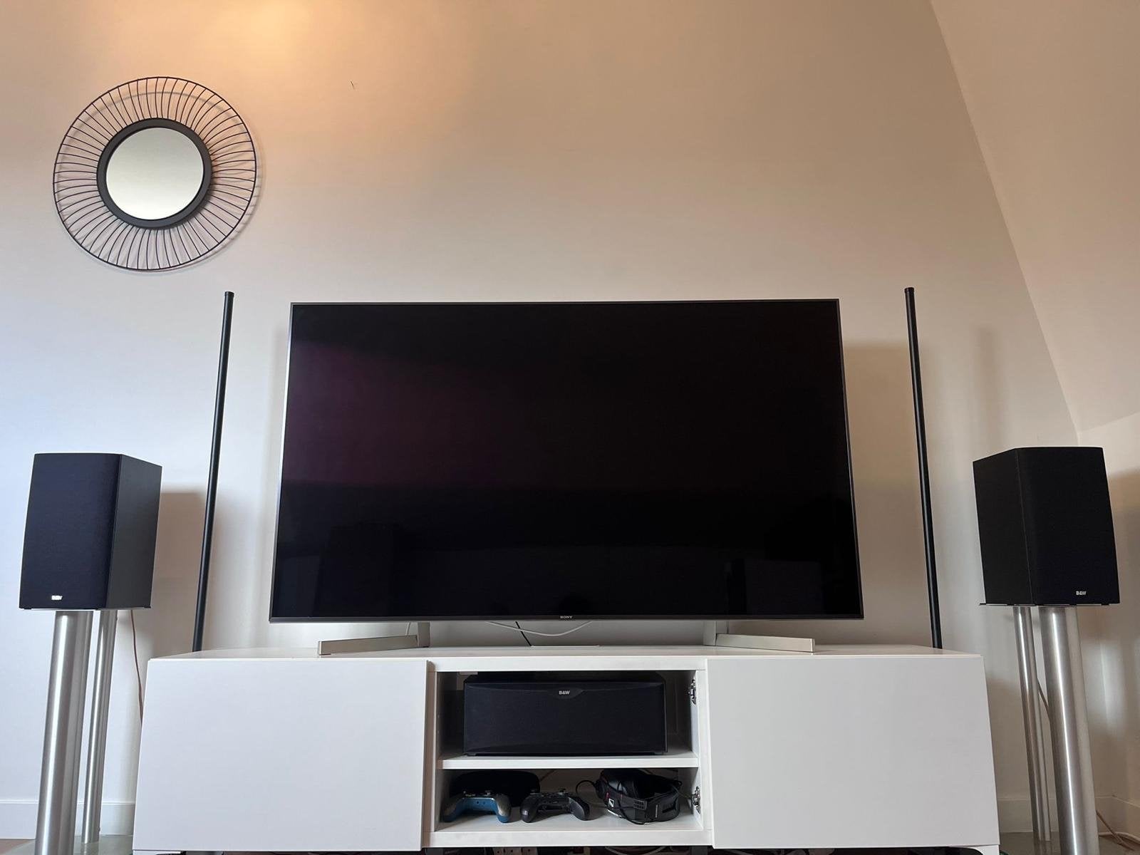 B&W DM601 S3 Speakers+Standaarden, Center Speaker, Kabels, Ophalen, Gebruikt, Geschikt voor surround/home cinema, 60 tot 120 watt