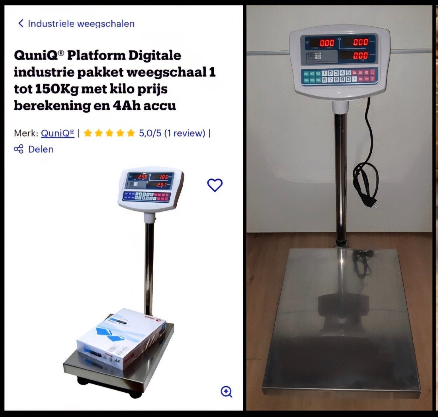 QuniQ digitale industriële platform weegschaal  tot 150 kg, Witgoed en Apparatuur, Weegschalen, Ophalen of Verzenden, 100 kg of meer