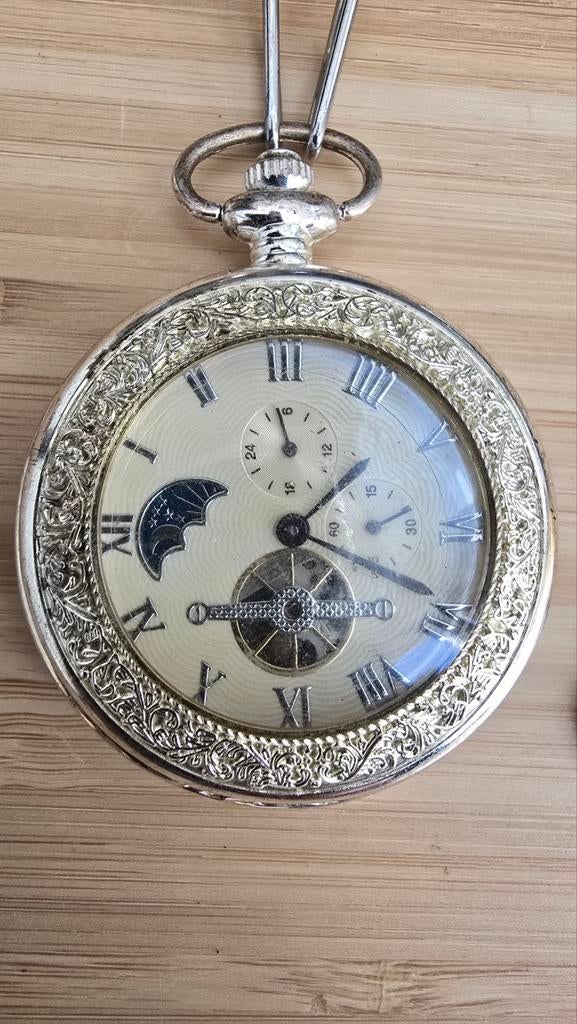 Vintage mechanisch zakhorloge skeleton stijl met ketting en, Verzenden