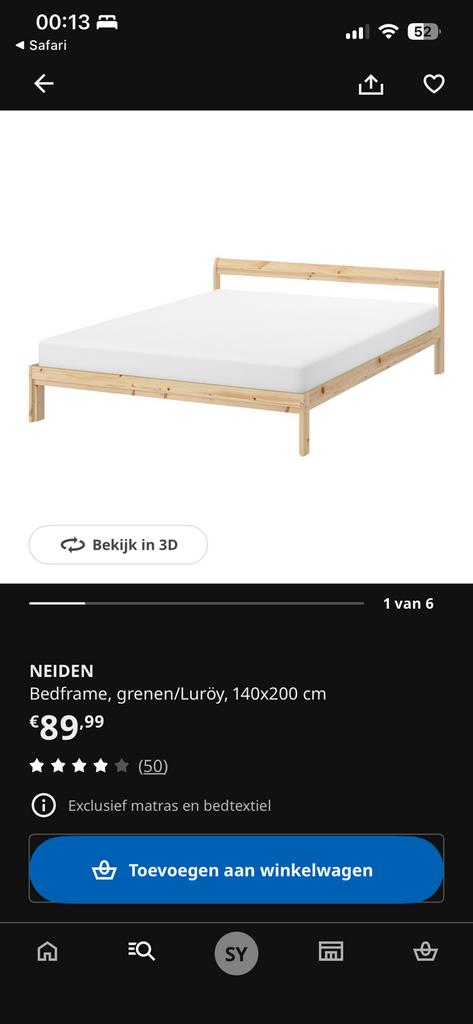 Neiden 140x200cm Ikea bed met lattenbodem, Huis en Inrichting, Wit, Tweepersoons, Zo goed als nieuw, Hout