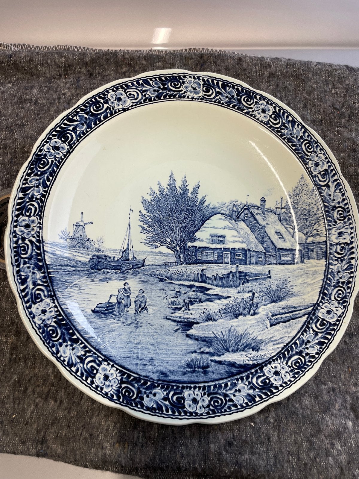 Groot Delfts Blauw Wandbord - Boch België - 40cm, Ophalen of Verzenden