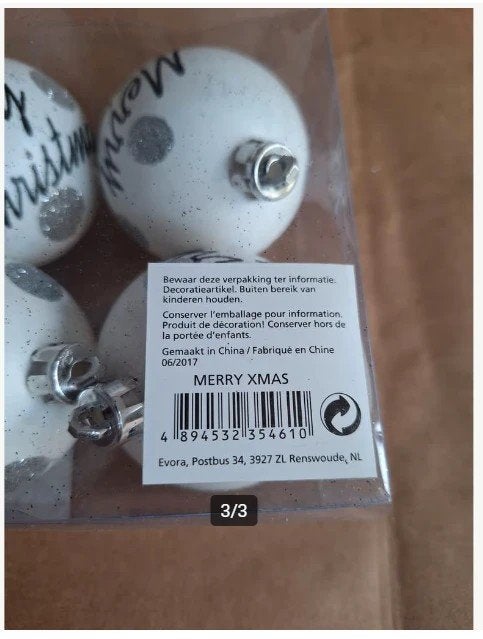 Witte kerstballen merry christmas h, Evora, Onbekend, Nieuw, Ophalen of Verzenden
