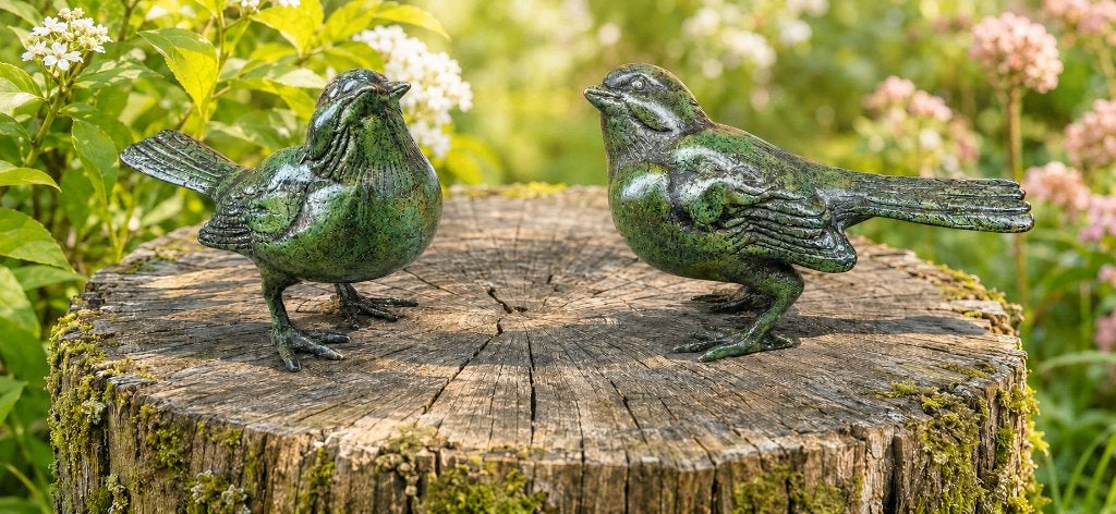 VOGELS / set / brons / MUSSEN / tuinbeeld / groen, Tuin en Terras, Nieuw, Info@huisentuindecoratiemarie.nl, Huis en tuin decoratie marie