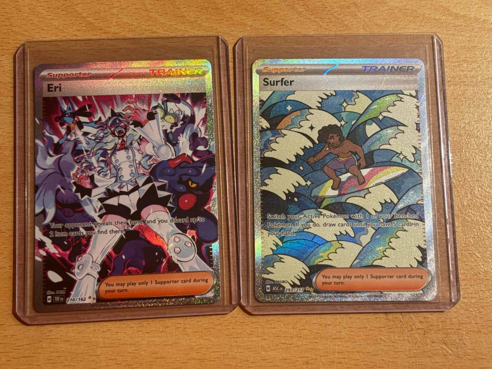 Pokémon Eri & Surfer SIR kaarten | 210/162 & 293/217, Ophalen of Verzenden, Zo goed als nieuw, Meerdere kaarten, Foil