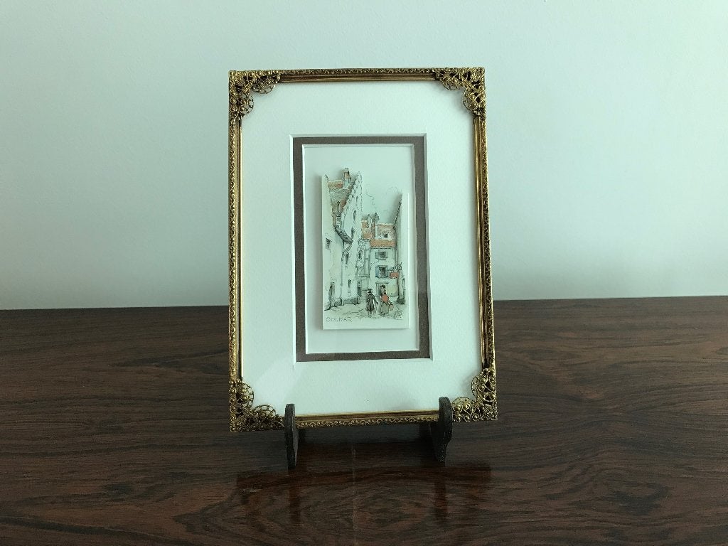 Oude lijst kader goudkleurig mooie details bol glas, Antiek en Kunst, Ophalen of Verzenden