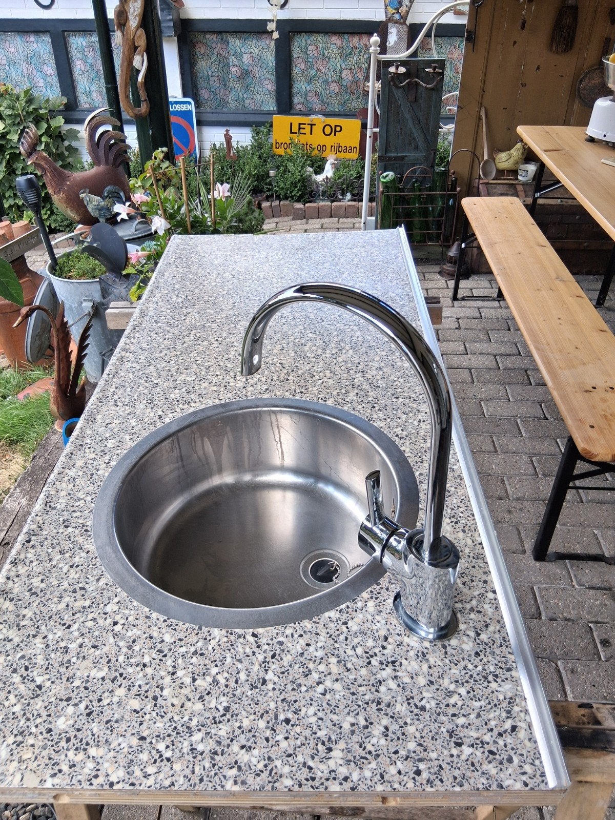 Buitenkeuken werkblad met spoelbak en kraan, Ophalen, Zo goed als nieuw, Gas, Vrijstaand