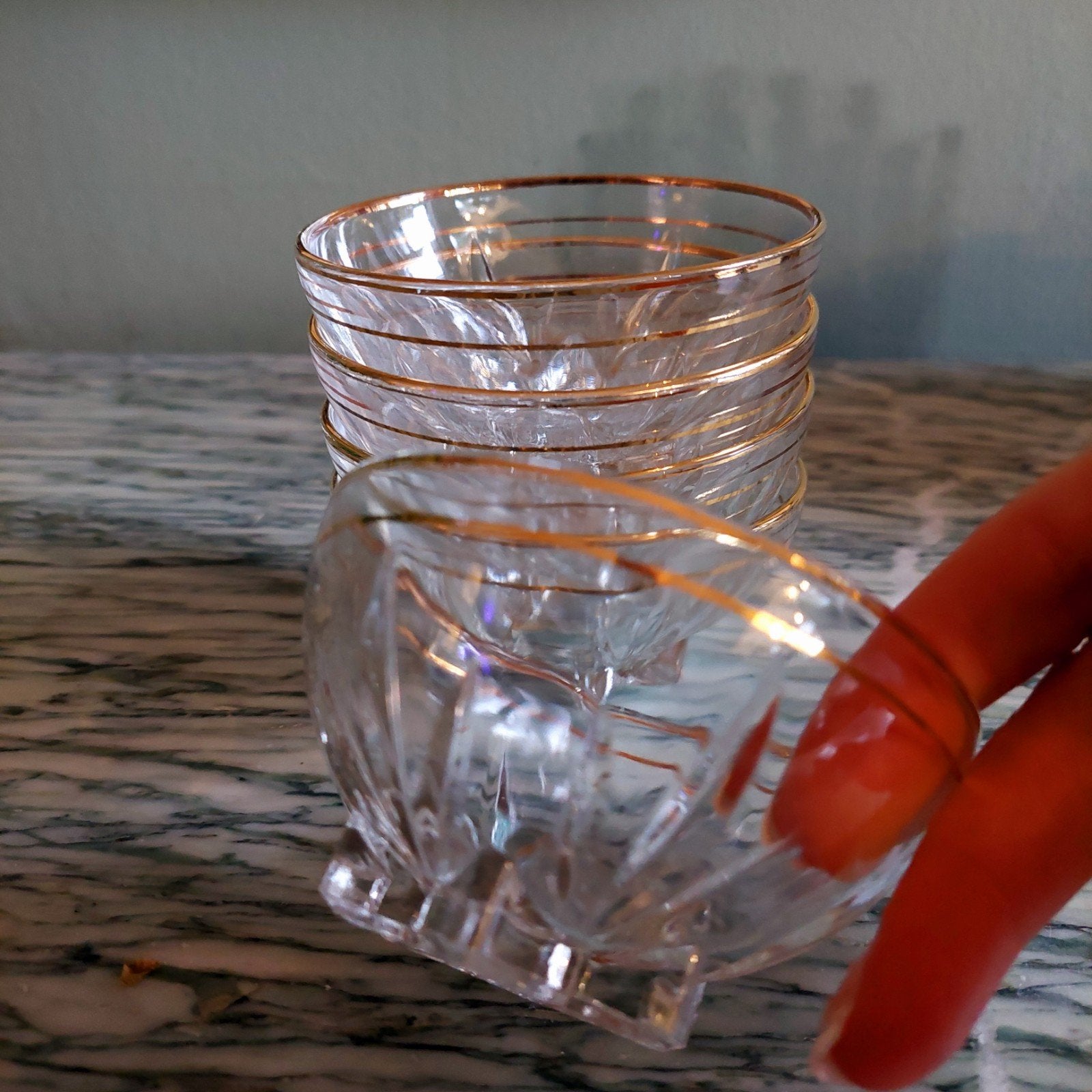 Vintage Franse glazen schaaltjes met gouden rand (5 stuks), Ophalen of Verzenden