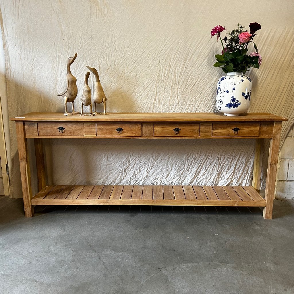 houten sidetable teak 200 x 40 cm - 4 lades - Gratis bezorgd, Taag 63, 2491 CS, Den Haag (Forepark), Teakhout, Ophalen of Verzenden