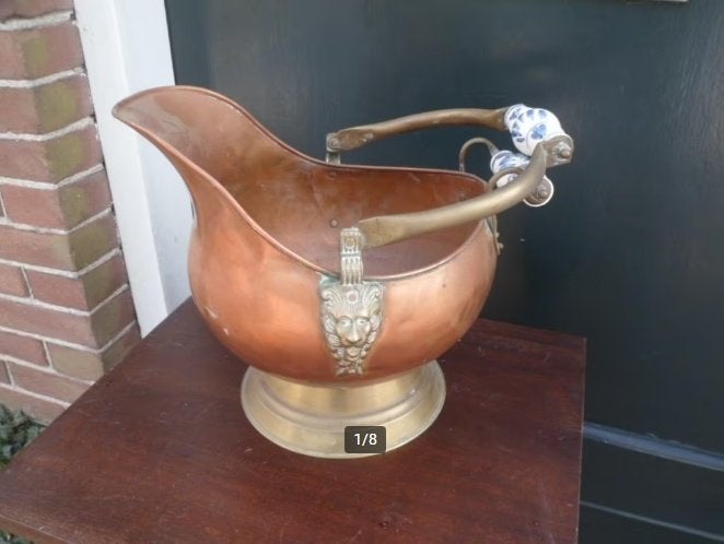 bloempot met leeuwenkoppen Delfts blauw, Ophalen of Verzenden, Koper