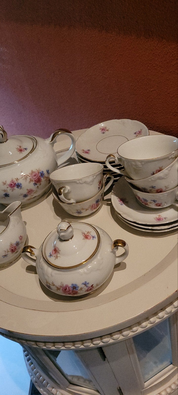 Antiek Bavaria Theeservies met Bloemmotief en Goudrand, Ophalen