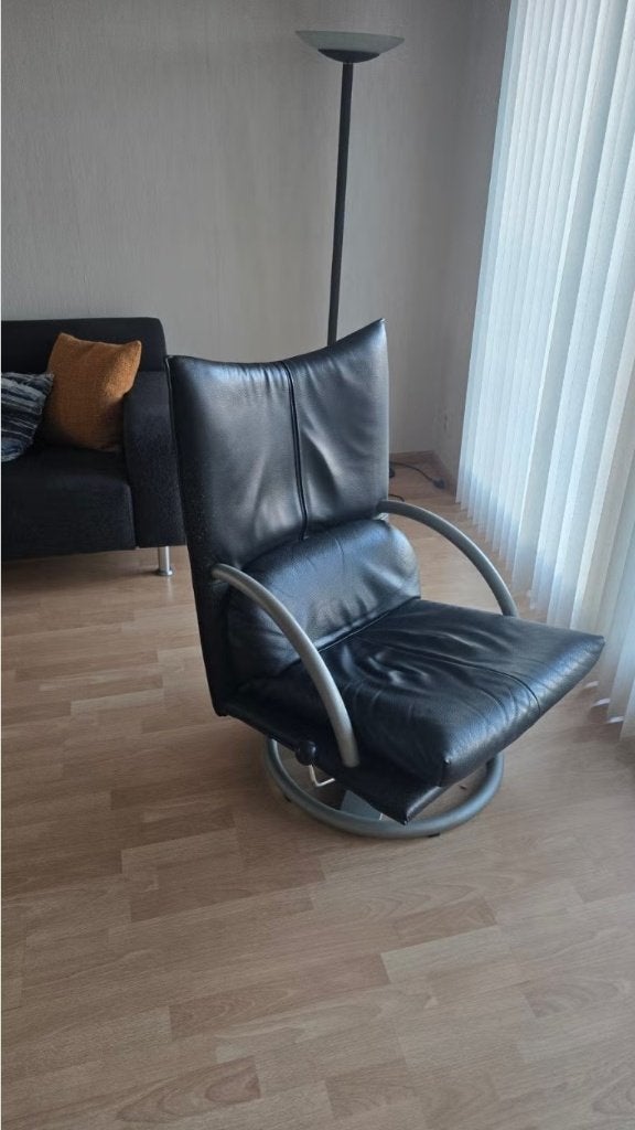 Mooie Rolf Benz 'Torino' designfauteuil – Zwart leer, Huis en Inrichting, Stoelen, Ophalen, Gebruikt, Zwart, Leer