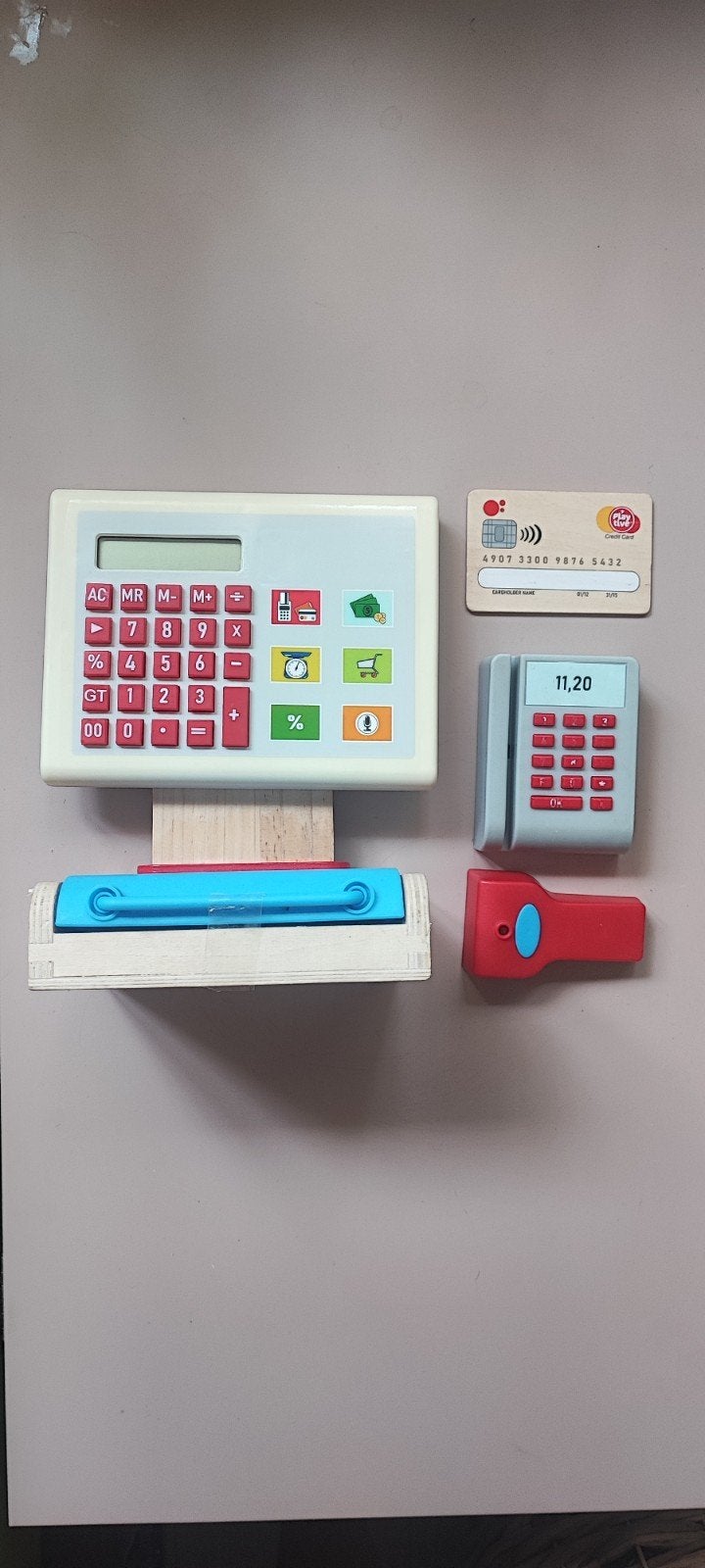 Houten kassa met pin en scanner, Ophalen of Verzenden, Gebruikt, Hout, Speelkeuken-accessoire