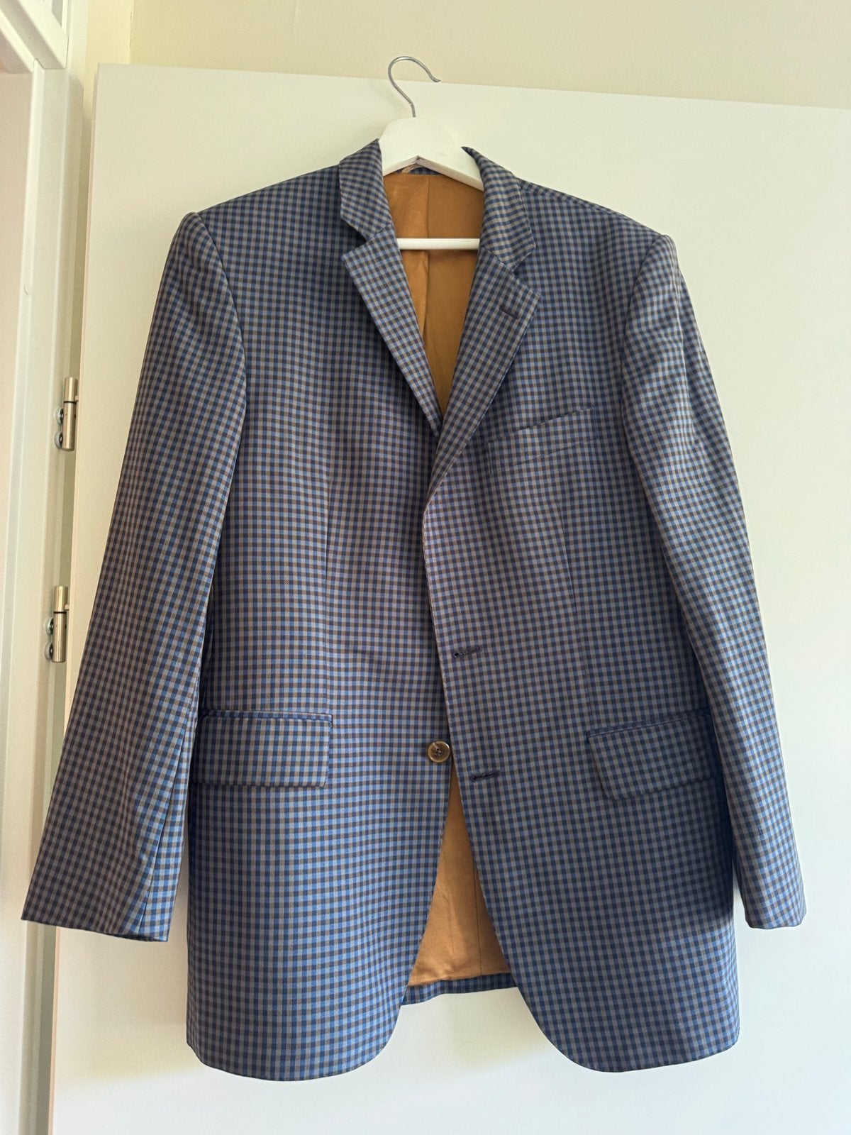 Scabal Geruit Colbert - Maat L, Ophalen of Verzenden, Zo goed als nieuw, Maat 52/54 (L), Blauw