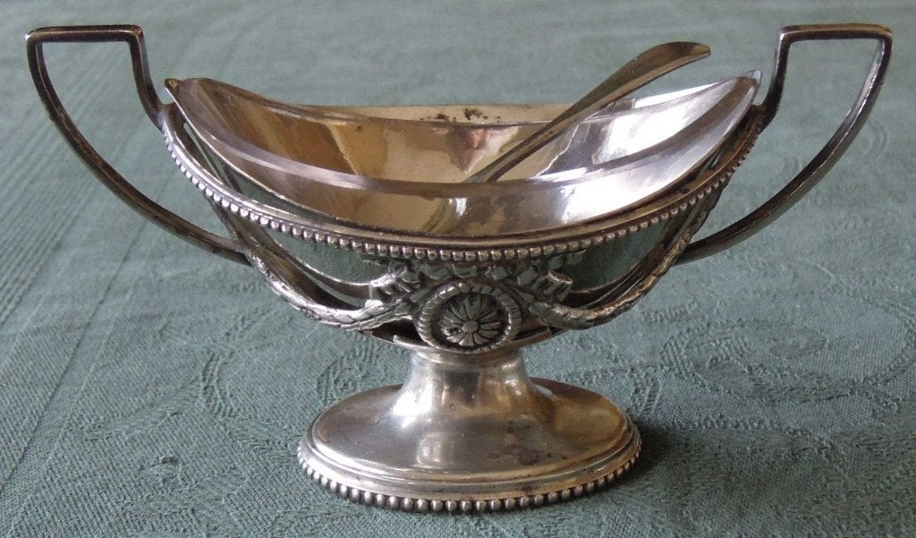 Nr K18: Antiek verzilverd zoutvaatje in Louis XVI stijl, Ophalen of Verzenden
