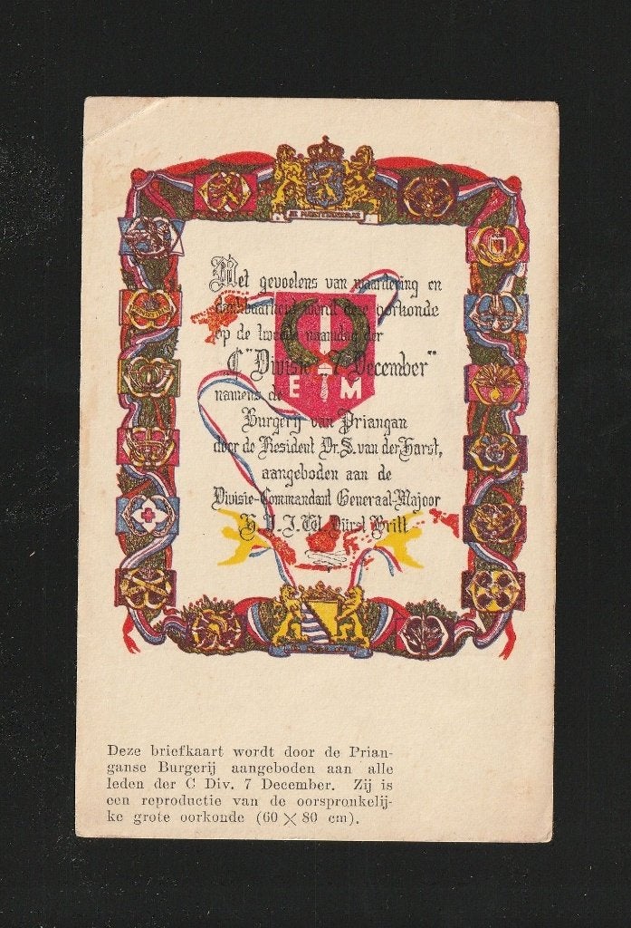 Ansichtkaart 7 Dec Div aan burgers Priangan  B09-9, Ophalen of Verzenden, Voor 1920, Ongelopen, Sterren en Beroemdheden