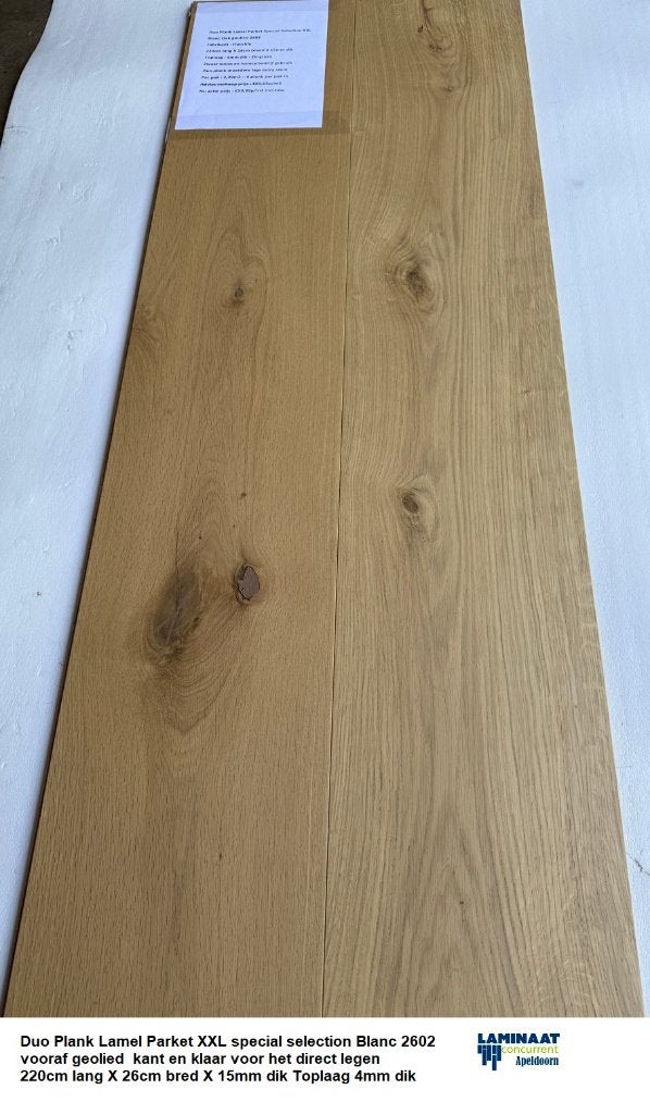 Lamel Parket Blanc geolied 220cm lang X 26cm bred X 15mm dik, Huis en Inrichting, Parket, 75 m² of meer, Ophalen of Verzenden