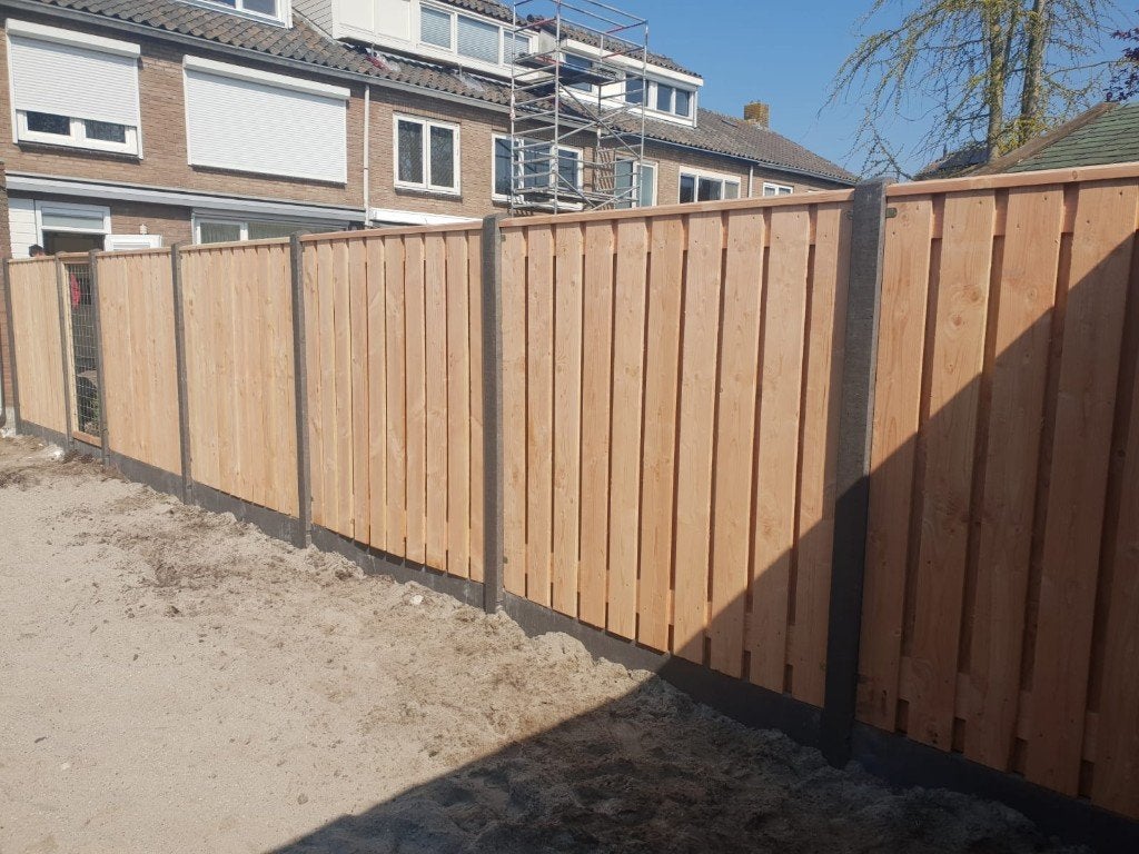 21-planks Douglas hout/beton schutting - antraciet ruw beton, 1 tot 2 meter, Minder dan 3 meter, Nieuw, Ophalen of Verzenden