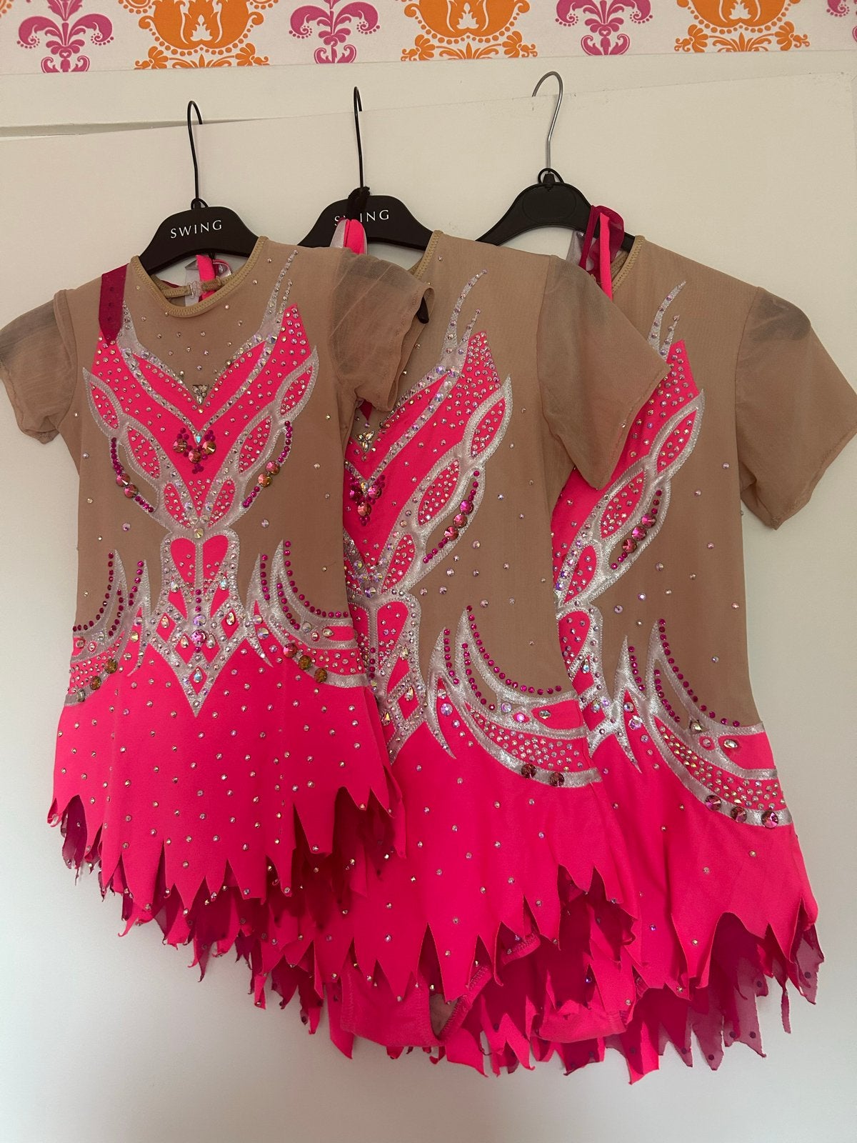 Complete set acropakjes voor trio - Wedstrijdklaar!, Gebruikt, Roze, Turnpak(je), Kindermaat 122 t/m 140