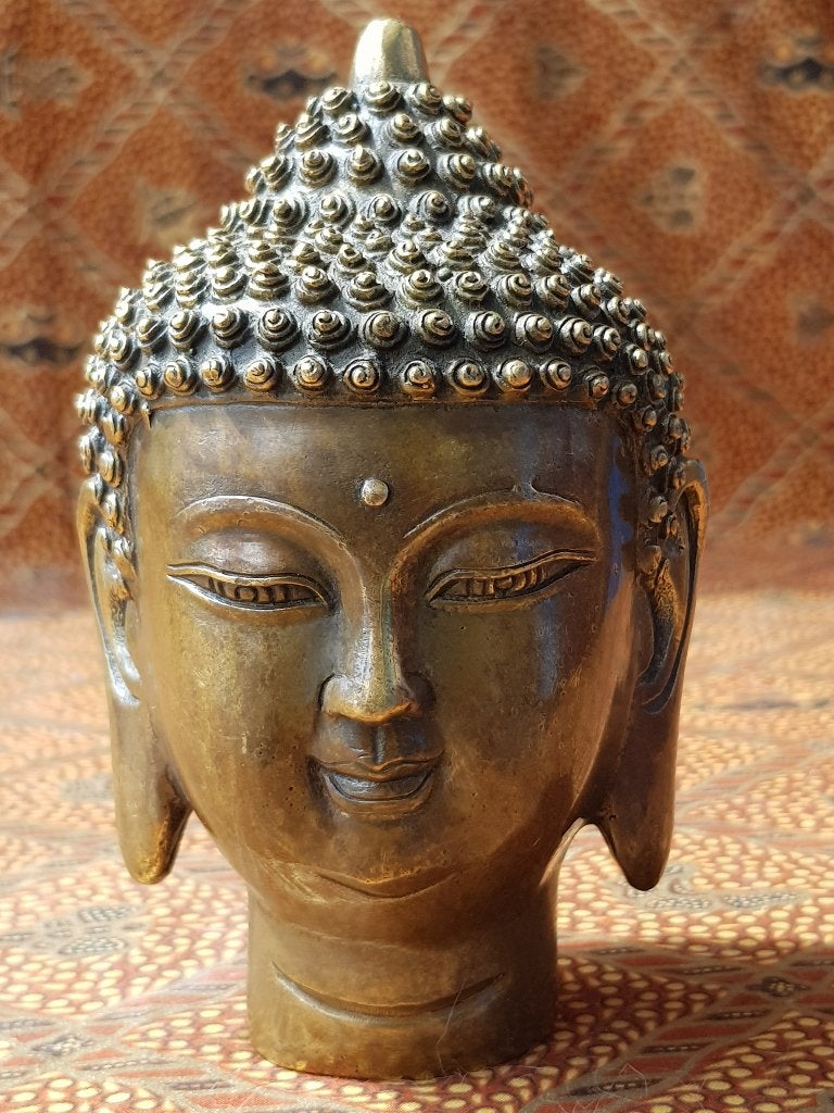 Mooi zwaar oud Chinees brons hoofd van Boeddha 13,8 cm., Antiek en Kunst, Kunst | Niet-Westerse kunst, Ophalen of Verzenden, Overige herkomsten