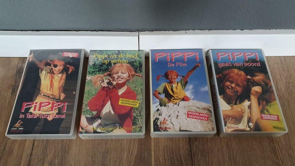 Verzameling van 4 videobanden van Pippi Langkous, Cd's en Dvd's, VHS | Kinderen en Jeugd, Alle leeftijden, Kinderprogramma's en -films
