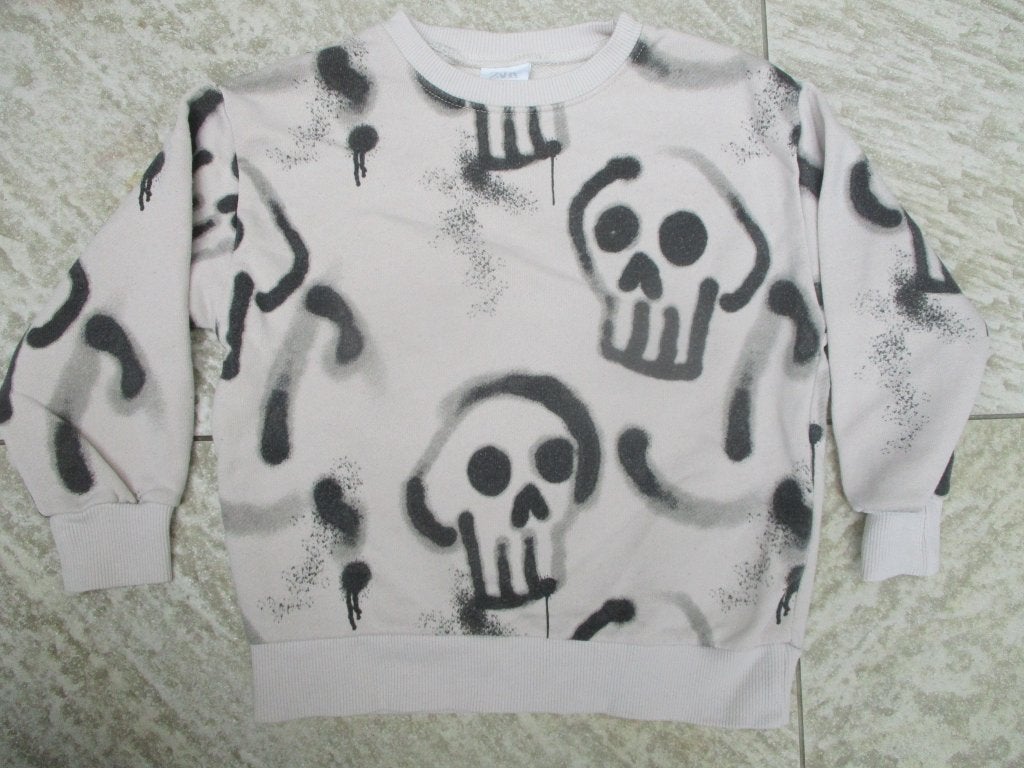 Zara sweater trui beige graffiti schedels maat 116 Halloween, Trui of Vest, Ophalen of Verzenden, Zo goed als nieuw, Zara