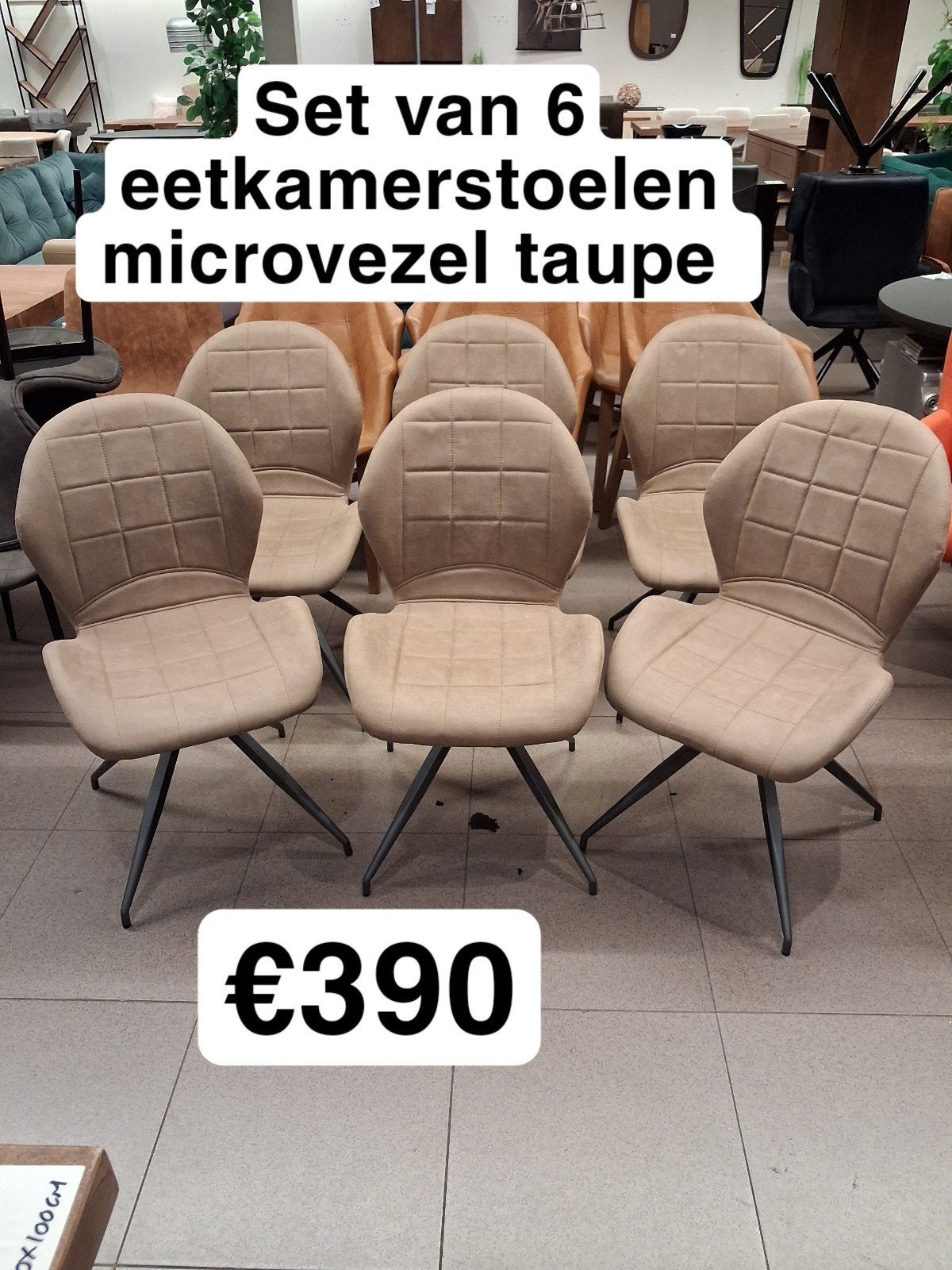 nieuwe set eetkamerstoelen 6x microvezel taupe €390, Ophalen, Overige kleuren, ., Nieuw