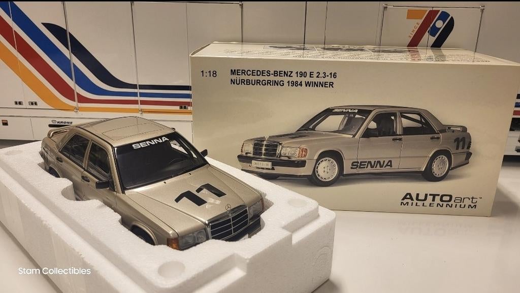 AUTOart Millennium Mercedes-Benz 190E 2.3 16v Senna, Hobby en Vrije tijd, Modelauto's | 1:18, Auto, Autoart, Ophalen of Verzenden