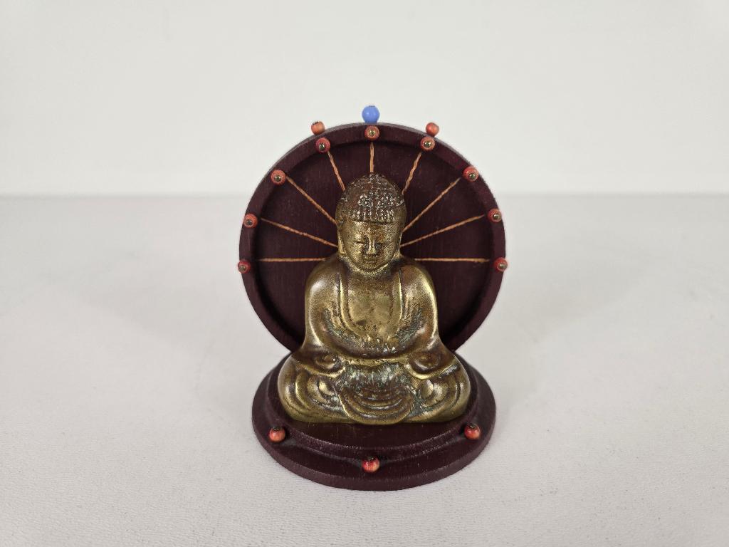 Boeddha op altaar, brons, Japan, midden 20e eeuw, Antiek en Kunst, Ophalen of Verzenden, Brons, Beeld