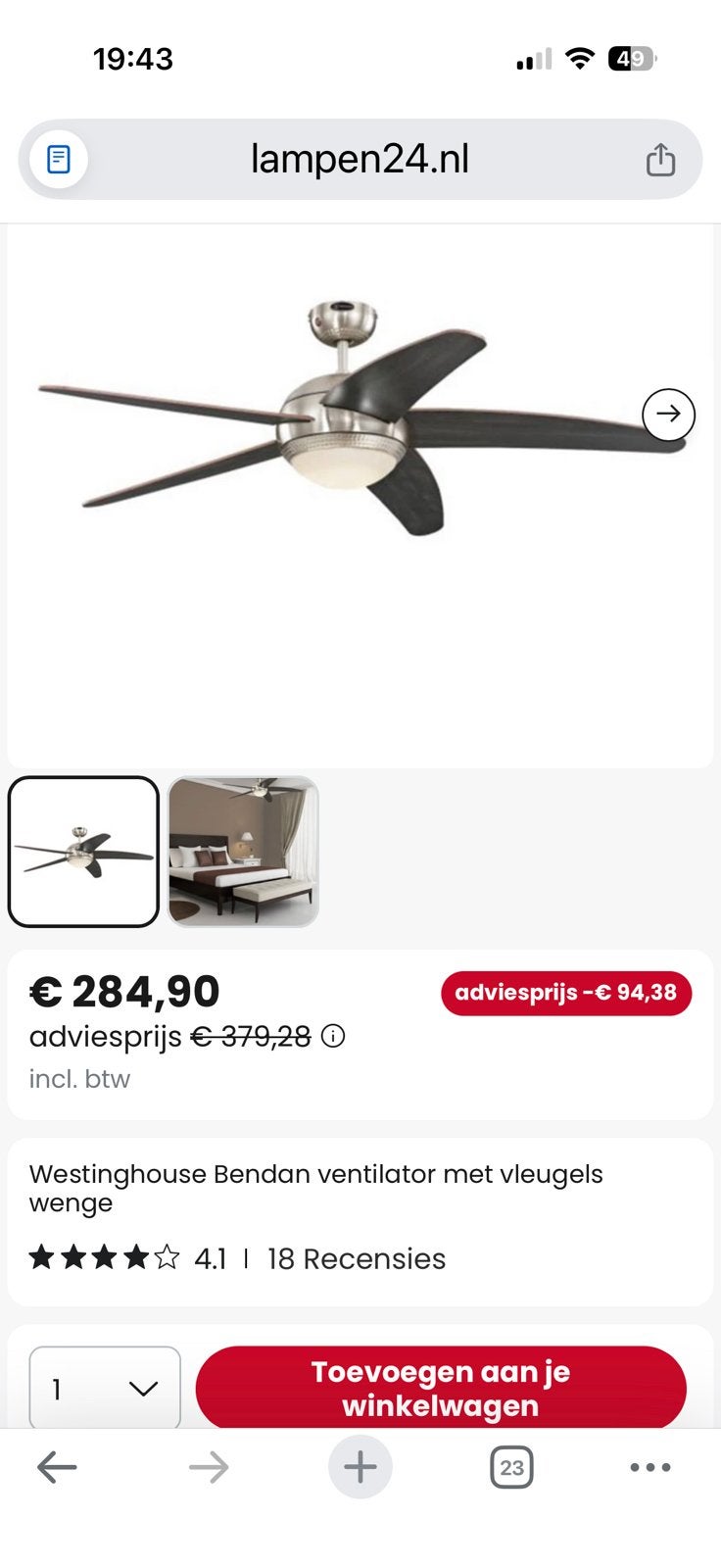 Westinhouse Plafond ventilator met lamp en afstandsbediening, Ophalen, Zo goed als nieuw, Plafondventilator