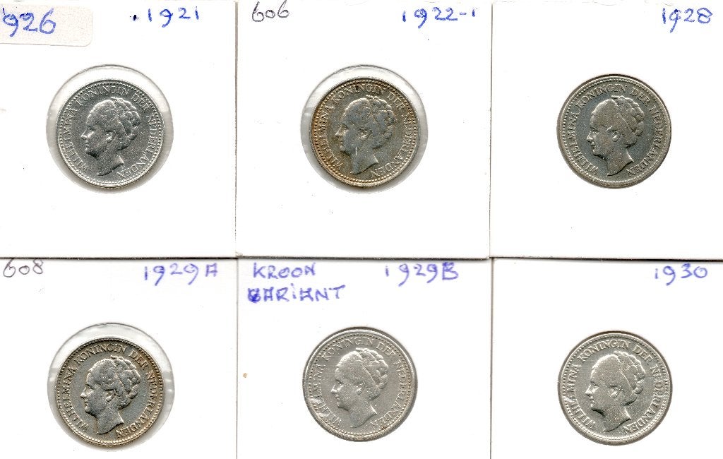 WILHELMINA SETJE 1/2 GULDENS 6 STUKS KOMPLEET ZILVER, ½ gulden, Setje, Zilver, Ophalen of Verzenden