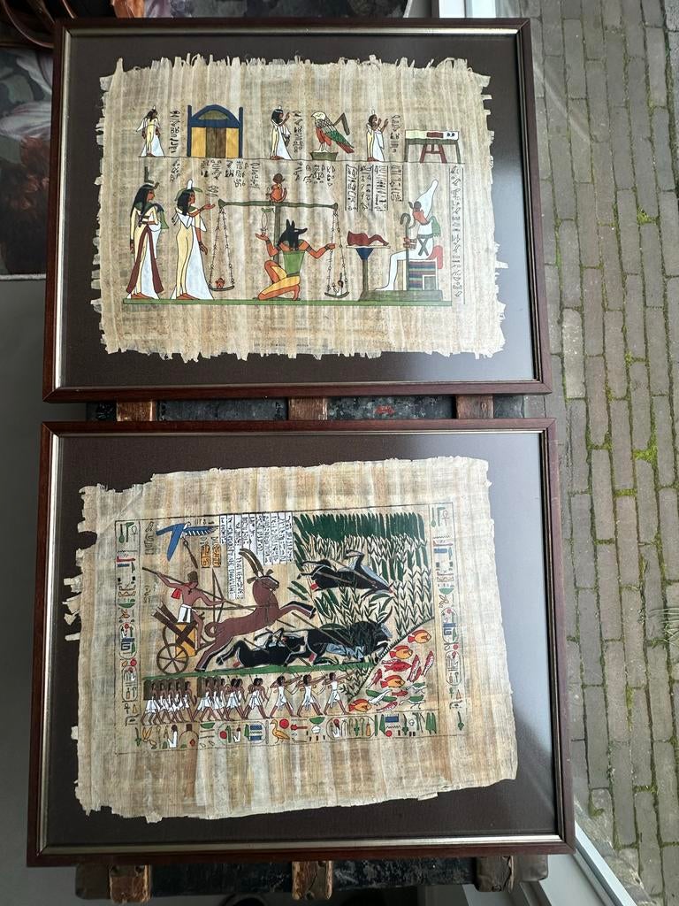 Ingelijste Egyptische Papyrus Kunstwerken - Set van 2, Ophalen