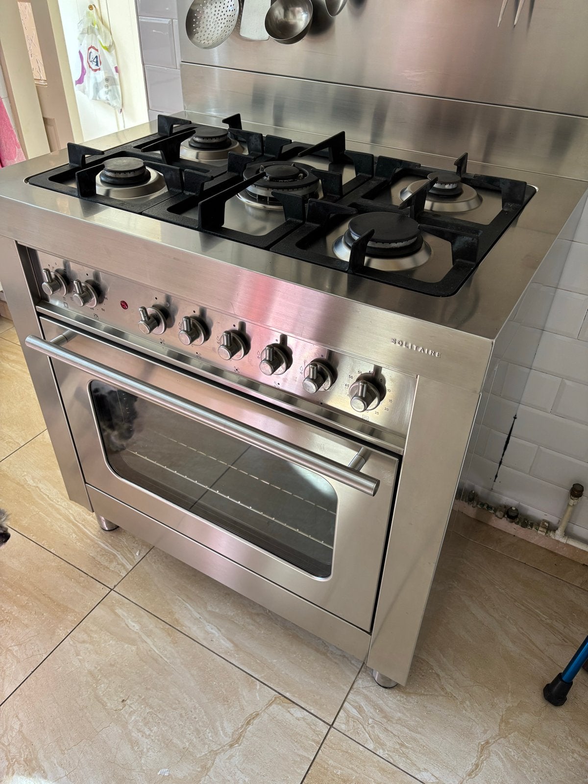 Complete Solitaire gasfornuis met oven en afzuigkap- RVS, Witgoed en Apparatuur, Ophalen, Gebruikt, 60 cm of meer, Gas