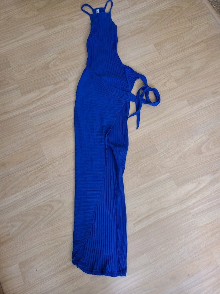 Lange blauwe jurk met split, maat S, Blauw, Nieuw, Ophalen of Verzenden, Maat 36 (S)