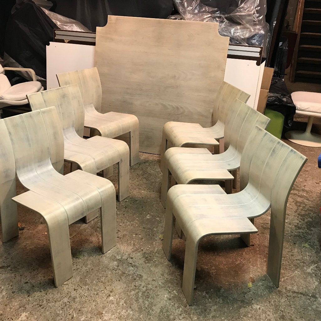 6 Vintage Gijs Bakker Castelijn Strip chairs stoel tafel, Gebruikt, Bruin, Ophalen of Verzenden, Nvt