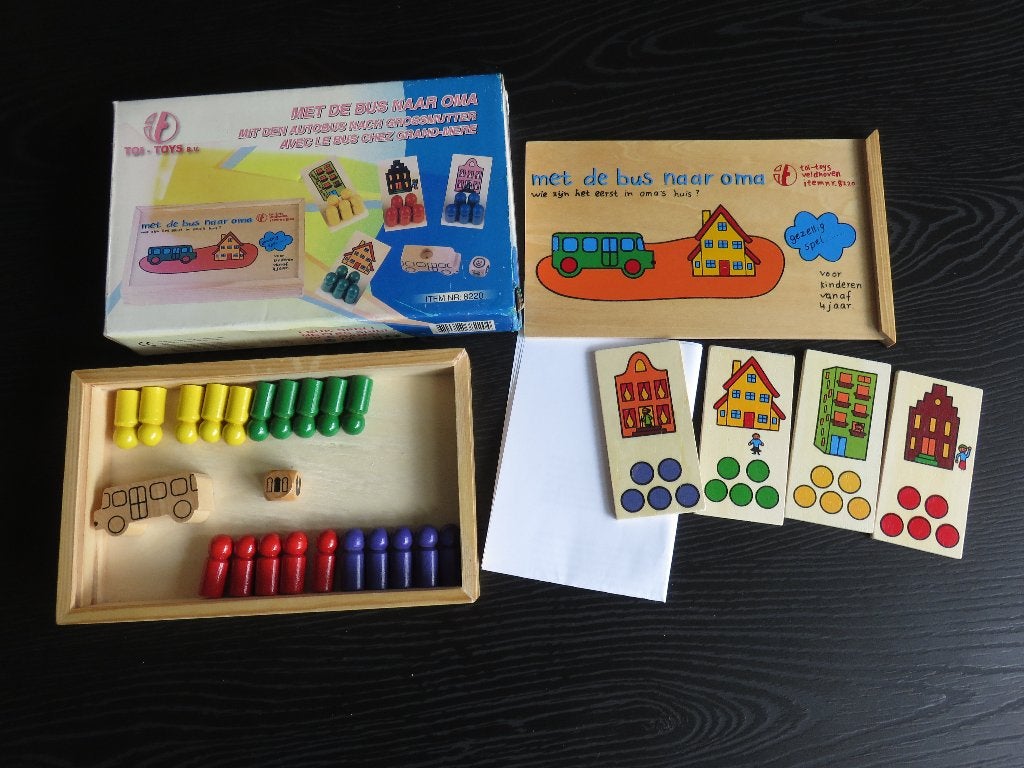 Met de bus naar Oma, houten spel voor vanaf 4 jaar., Kinderen en Baby's, Ophalen of Verzenden, Zo goed als nieuw