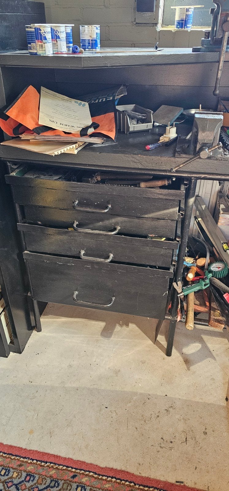 Robuuste Werkbank met Multiplex Blad en Lades, Ophalen, Gebruikt, 170 cm of meer, Bankschroef