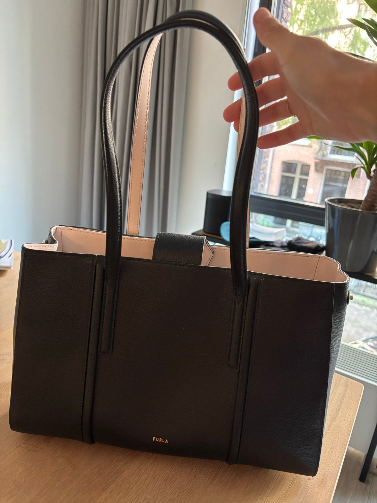 Nieuwe Furla Riva Leren Tote Handtas Zwart, Ophalen of Verzenden, Nieuw, Zwart, Handtas